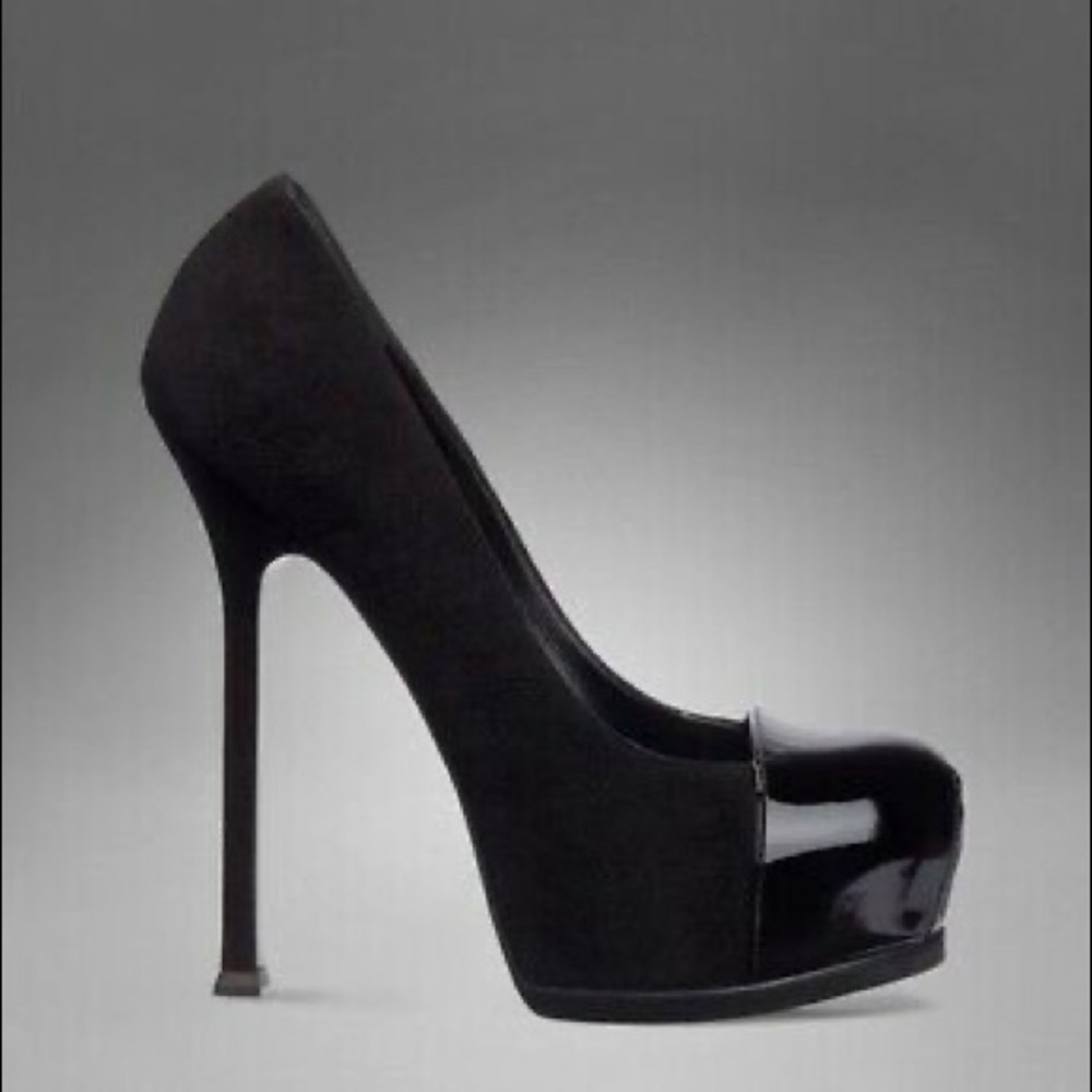 YSL 105 Cap Pump Black Suede/Patent